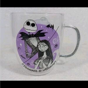 Disney Nightmare Before Christmas Jack and Sally Glass Mug Glitter Handle‎ 14oz